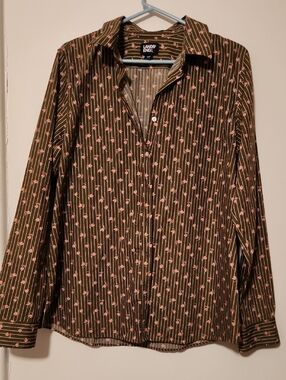 Lands' End Green 14T Button-Down Shirt with Pink Floral and Stripe